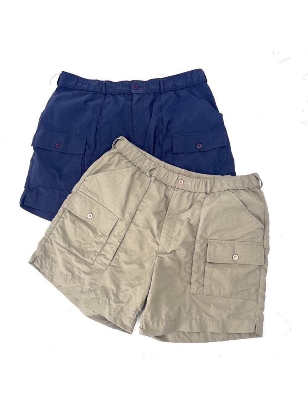 Vintage Sportif Nylon Khaki & Blue Cargo Shorts Fishing Hiking Mens Medium